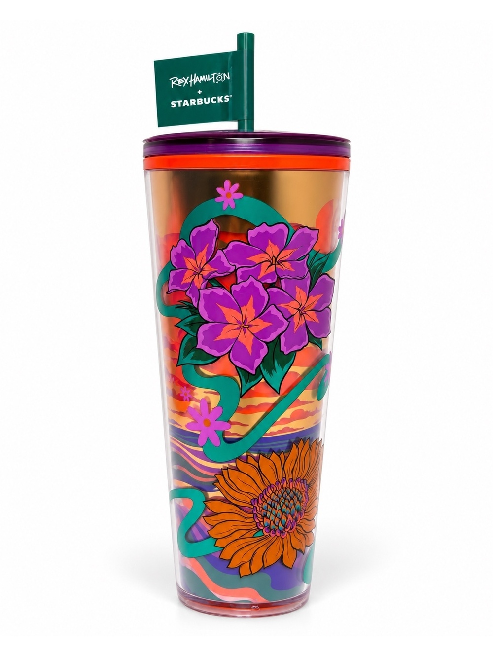 Starbucks Rex Hamilton 24 Oz Floral Cold Cup Tumbler NWT